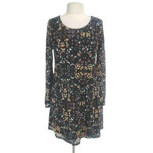 xhilaraion Black Floral Lace A-Line Flare Mini Dress Crew Neck Women Size L 166P